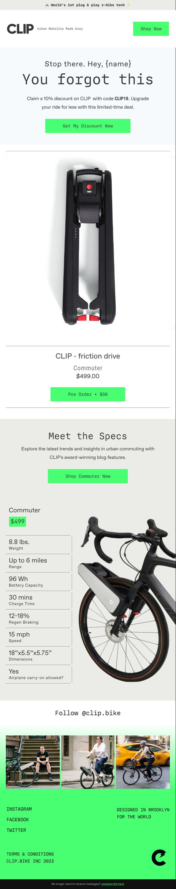 CLIP abandoned cart email